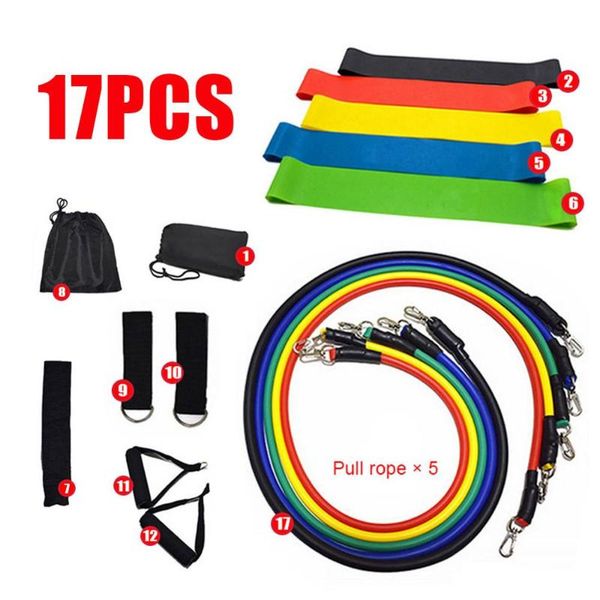

resistance bands 17 pcs yoga band tube set fitness elastic rubber training workout expander pull rope gym equipment