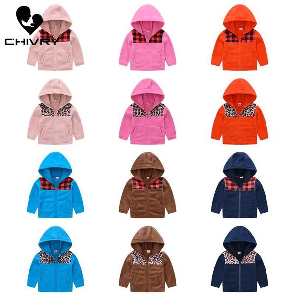 

new 2020 kids boys girls fleece jackets children hooded zipper windbreaker baby plaid leopard patchwork coat hoodies sweatshirt, Blue;gray