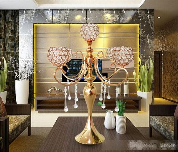 

new 5 heads luxury crystal candelabra wedding table centerpiece/ 65cm(h) by 54cm(d) wedding rose gold candle holder ing