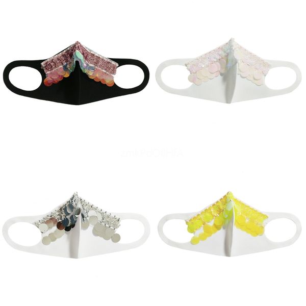 

women's sequin face shield mask mouth cover anti dust reuseable#142, Black