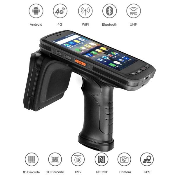 

scanners high performance android 6.0 mobile computer 5.2 inch uhf rfid long range reading distance reader with 1d 2d barcode scanner