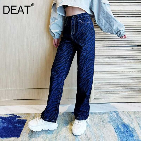 

deat 2020 autumn new fashion zebra pattern jeans women's casual straight pants all-match student personality trousers wo04105l, Black;white