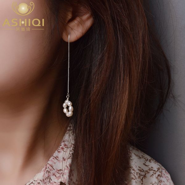 

dangle & chandelier ashiqi real 925 sterling silver long earrings natural freshwater pearl jewelry for women gift