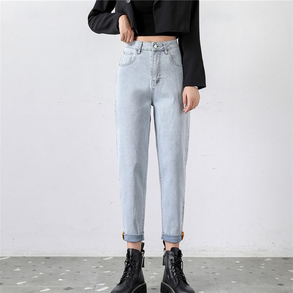

women's jeans 2021 women stretch waist retro denim lady cotton students plus size 4xl cargo haerm pants girls autumn slim fit trousers, Blue