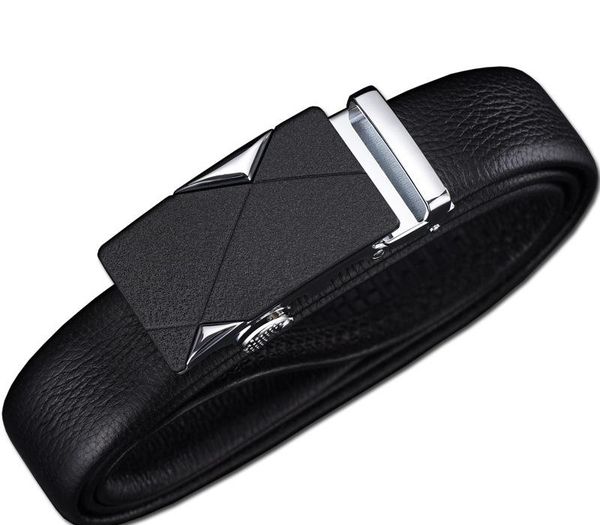 

men's leather automatic buckle belt business cowhide leather belt, Black;brown