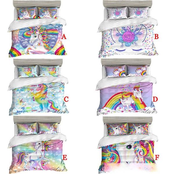 

3d cartoon bedding sets colorful floral unicorn duvet quilt cover with pillowcase luxury bed clothes twin full  super king size 3pcs