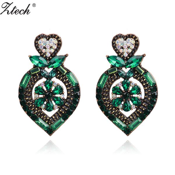 

ztech handmade luxury large green rhinestone hollow beads heart earrings statement fashion mori earrings jewelry, Silver
