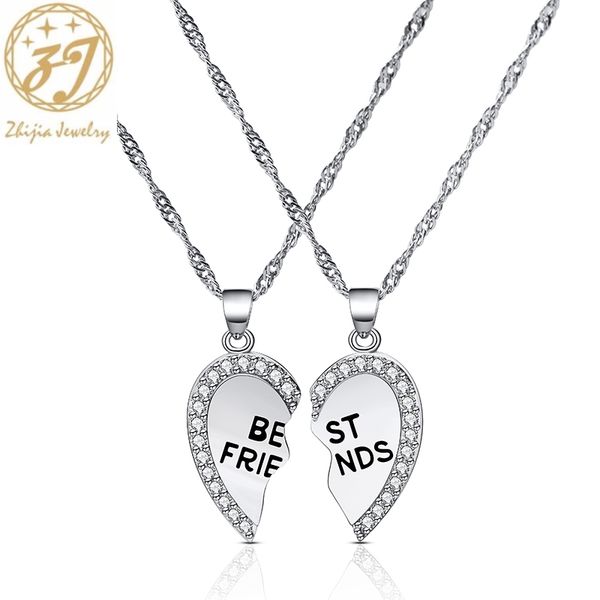 

zhijia trendy silver color crystal rhinestone "friend"heart shape pendant necklace for women friendship jewelry
