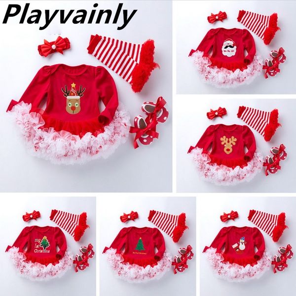 

2020 baby girl christmas dress cotton 1st birthday dress bodysuit+shoes+socks+headband 4pcs sets baby girl clothes yk020, Red;yellow