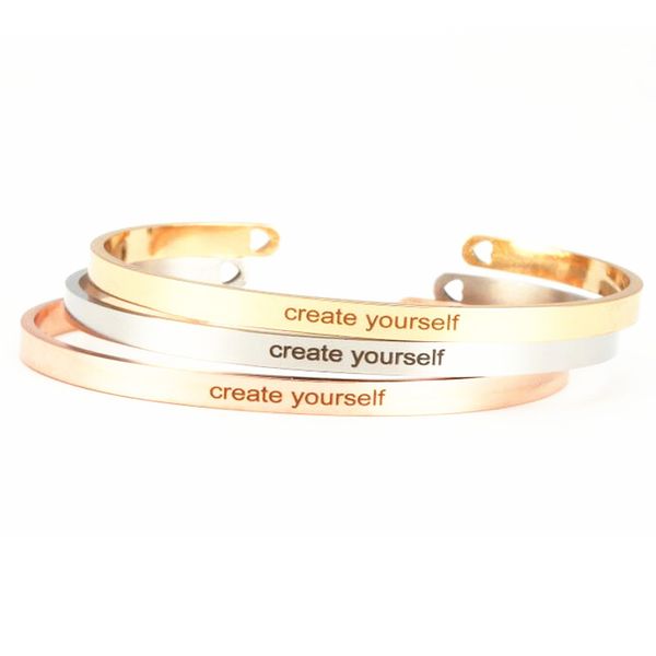 

bangle create yourself 4mm bar stainless steel bangles inspirational quote open cuff mantra bracelet for women gift, Black