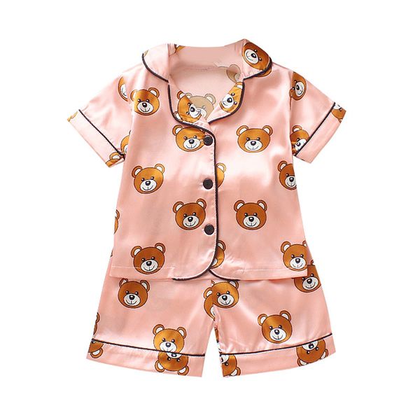 

baby boys girls pajamas cartoon bear print outfits set short sleeve blouse +shorts sleepwear pyjamas children clothes, Blue;red