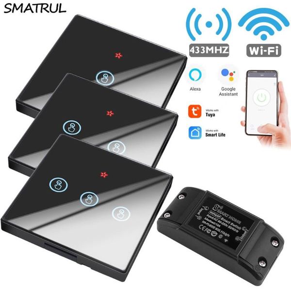 

smart home control smatrul tuya life app wifi touch switch light rf 433mhz wall panel diy relay timer amazon alexa socket lamp 90-250v