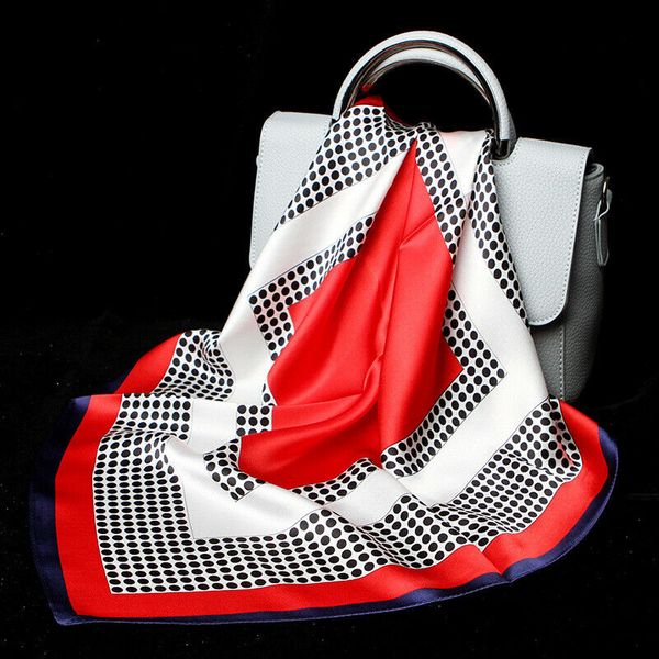 

scarves 100% silk scarf women vintage small kerchief polka dot print bandana neck hair bag handband turban 53x53cm / 20.8 inches, Blue;gray