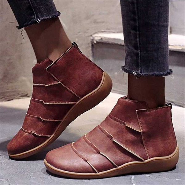 

2020 new women boots winter boots fashion womens flats non-slip leather zipper round toe casual shoes ankle, Black