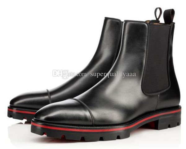 

luxury designer man ankle boots red bottom melon boots black calfskin rubber lug sole mens fashion booty famous party wedding