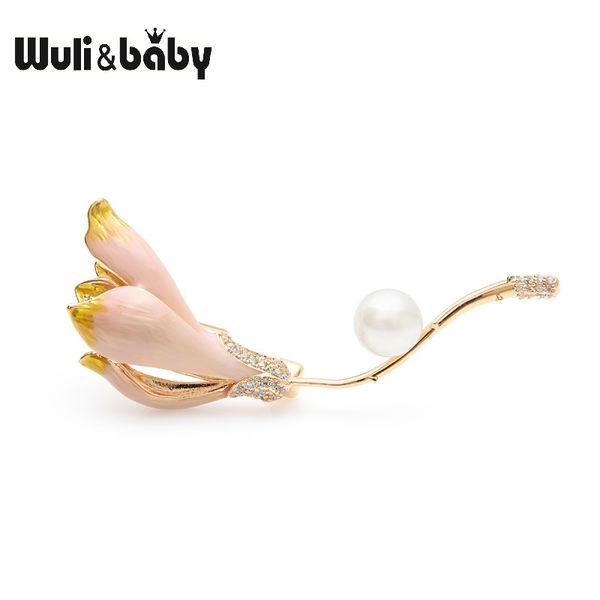 

wulibaby pearl magnolia цветок броши женщины 3-цветный цветок лотоса свадьбы управление повседневный броши булавки подарки, Gray