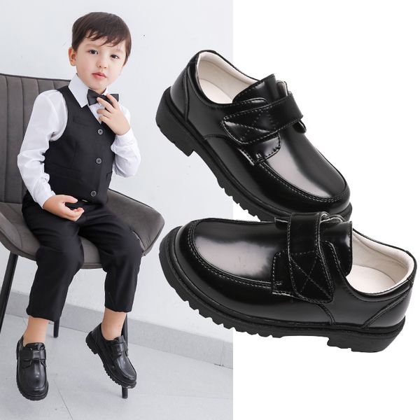 

flat shoes boys leather british style school performance kids wedding flower baby party single black casual children, Black;grey