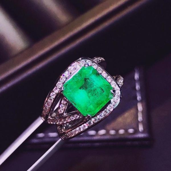 

h811 emerald ring 3.5ct pure 18 k gold jewelry nature green emerald diamond female rings for women fine ring, Golden;silver
