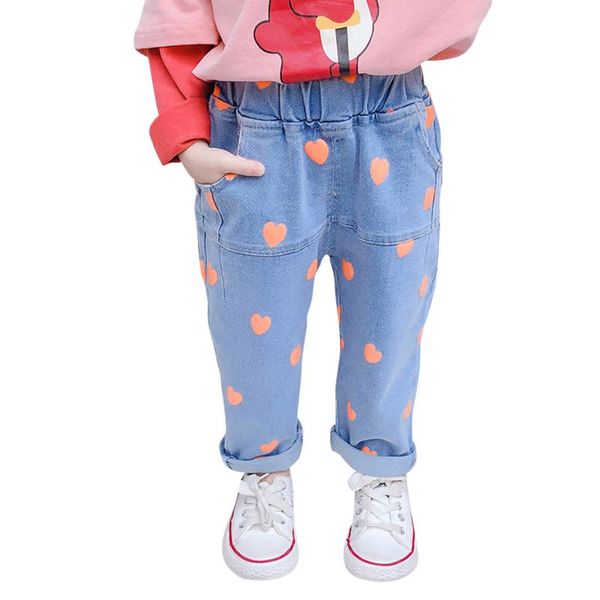 

jeans girl heart pattern girl child jeans toddler casual style kid spring autumn baby clothes, Blue