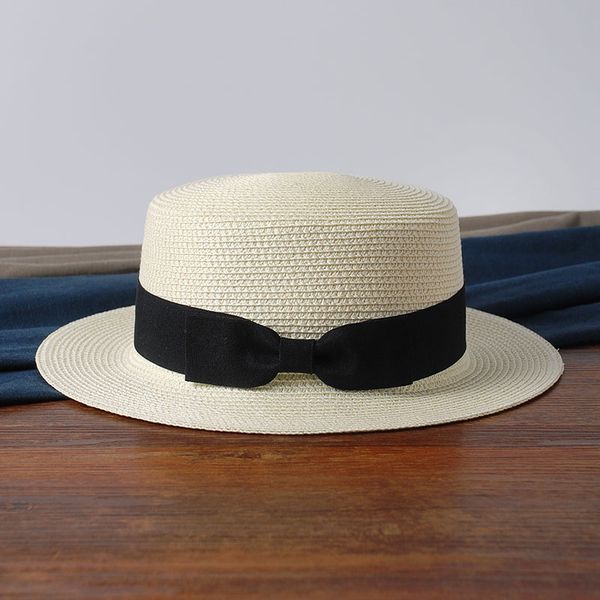 

wide brim hats 2021 parent-child sun hat women men bow hand made straw cap beach flat casual girls summer 52-55-58cm, Blue;gray