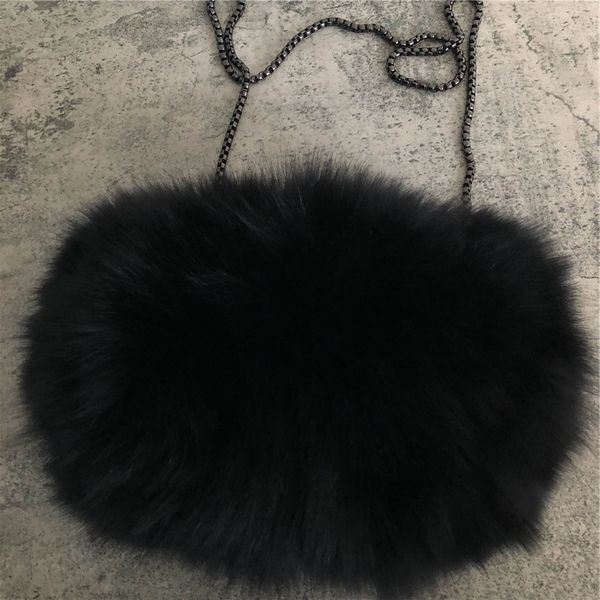 

black- real fox fur bag ladies bag hand warmer chain shoulder handbag tote purse bag, Silver