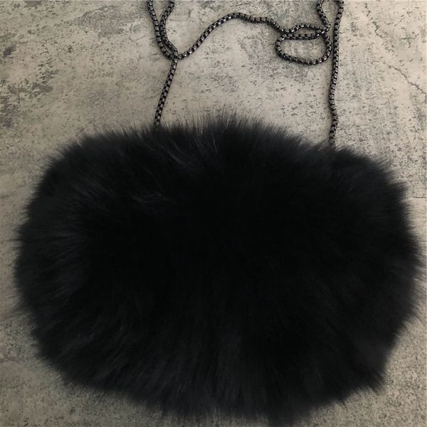 Black-real Fox Fur Bag Ladies Bag Hand Warmer Cadeia Shoulder Bolsa Tote Bolsa Bag