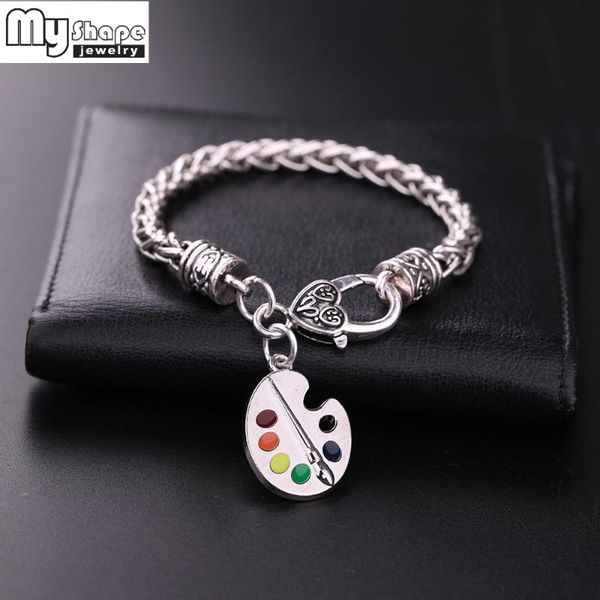 

my shape artist palette charms with paint brushes charms bracelet enamel pendants link chain and wheat chain bracelets, Black