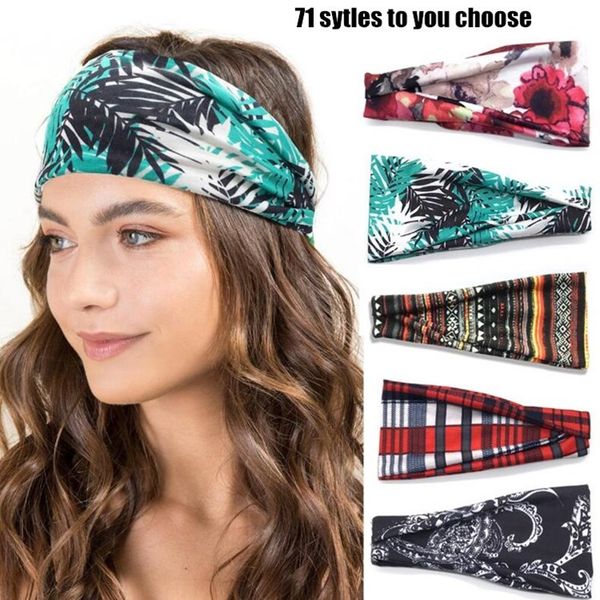 

elastic hairband travel floral turban headband sports yoga hairband boho headwraps women girls cute 71 colors hair accessories wy735-sq, Slivery;white