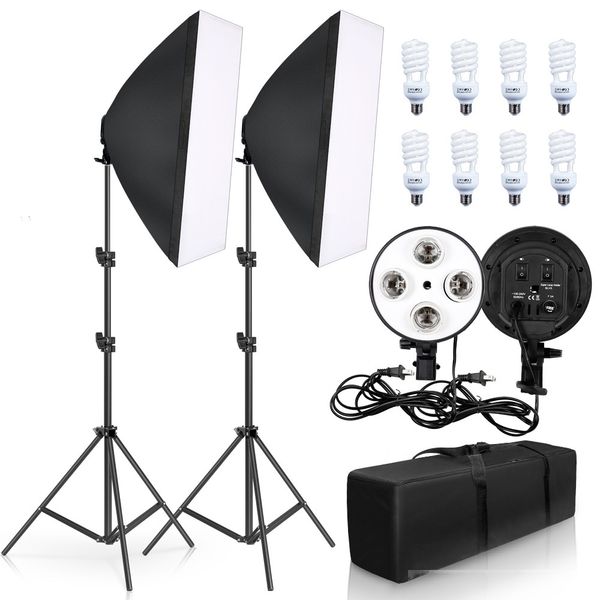 

pgraphy lighting 50x70cm four lamp softbox kit e27 holder with 8pcs bulb soft box accessoriesfor p studio video t200610