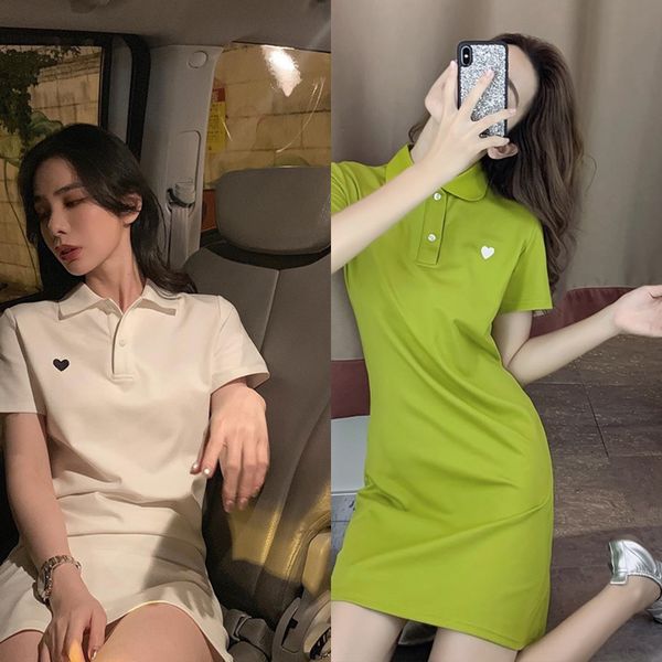 

hong kong fashion 2020 summer new short sleeve straight polo collar dress embroidered skirt hong kong clothing shi shang zhuangwomen's, Black;gray
