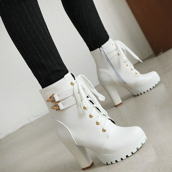 

thick heel platform ankle boots women fashion buckle zipper shoes winter warm high heeled boots black whiter female shoes 2020