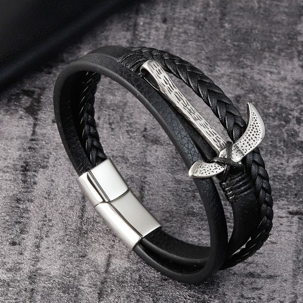 

charm bracelets multilayer combination stitching stainless steel men's leather bracelet geometric figure accessories luxury birthday gi, Golden;silver