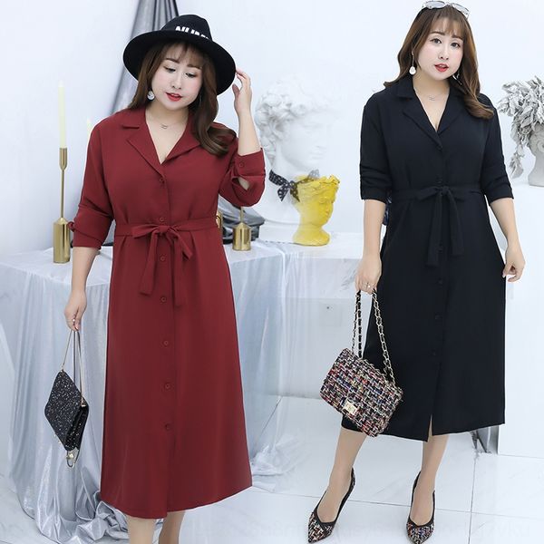 

2020 осень с длинным рукавом платье новый корейский стиль большой размер женской одежды жира мм 200 цзинь костюм воротник платья 2972 ​​8j2k, Black;gray