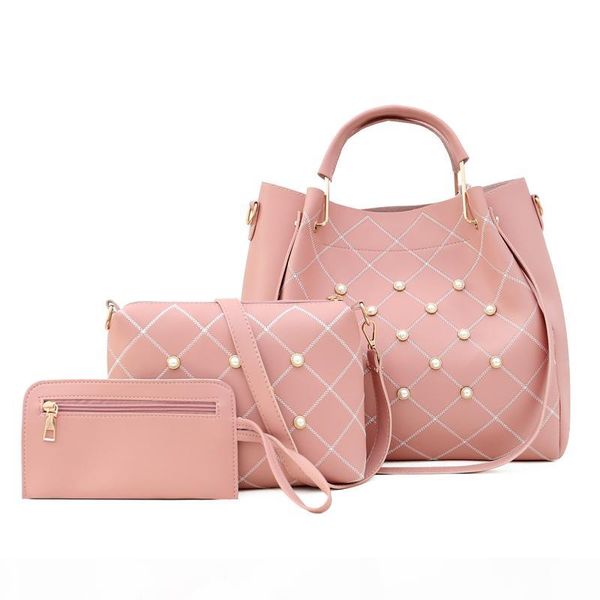

pink sugao designer handbag women shoulder bags pu leather 3pcs set handbag luxury purses lady shopping handbag bhp
