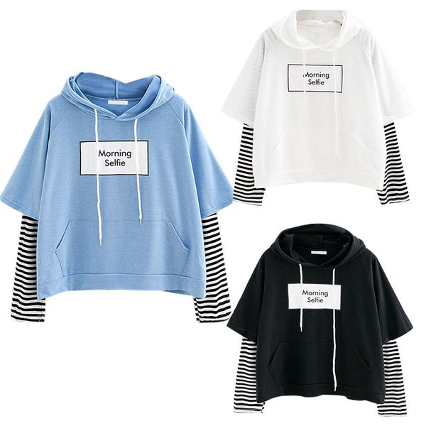 

new autumn women sweatshirt fashion striped sleeve patchwork casual hoodies cotton spring kpop harajuku exo clothes s-xl, Black