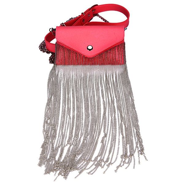 

women waist bag leather female belt chain bags fashion waist belt bag female hip bum pouch phone bags red