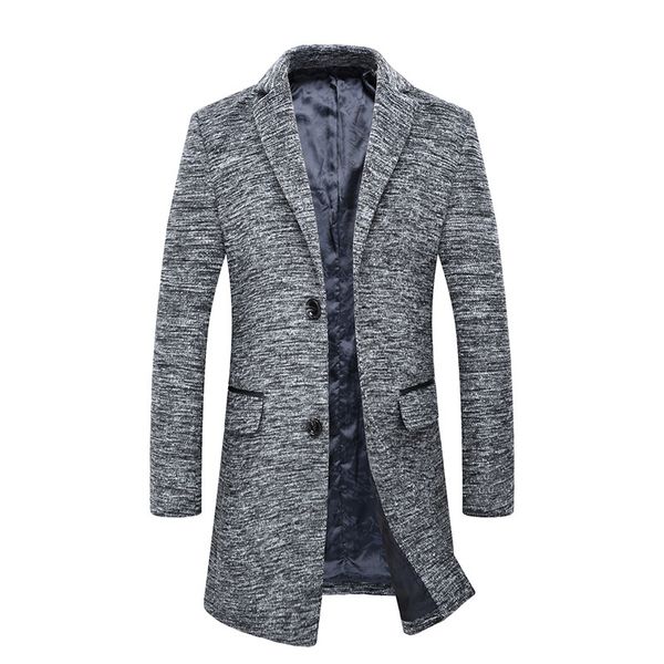 

2020 new lange winterjas mannen long turn down collar wool jacket man, Black