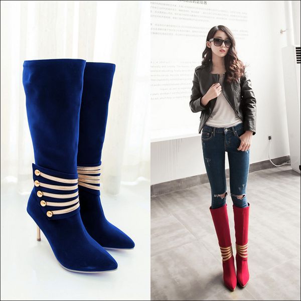 

women boots over knee booties ladies round toe brand women's shoes low heels booties over-the-knee fashion rock rubber, Black