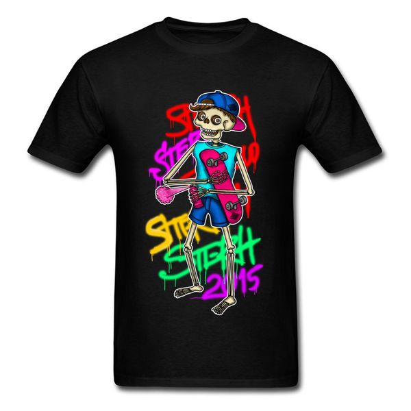 

100% хлопок мужские с коротким рукавом skater череп футболки hip hop печати t shirt 2018. камиза o шеи фуфайки оптовая летние топы