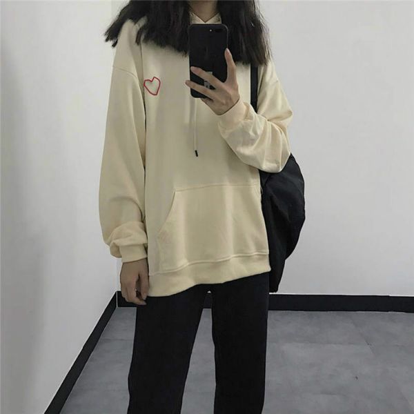 

20fw men women hoodies with heart emboridery hoodies for men sweatshirt long-sleeved mens pullovers streewear clothes size m-2xl, Black