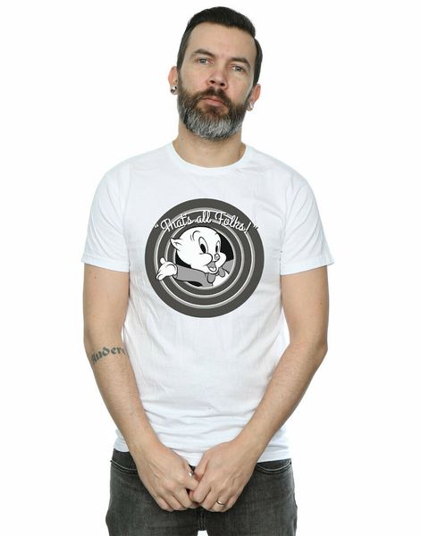 

looney tunes men's porky pig that's all folks t-shirt streetwear casual tee shirt