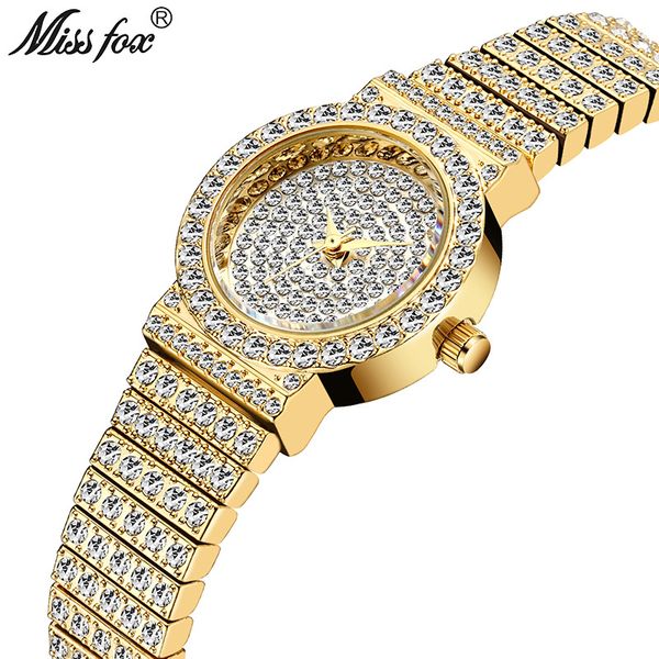 

missfox small womens watches diamond watch women waterproof analog 18k gold classic iced out watch relogio feminino, Slivery;brown