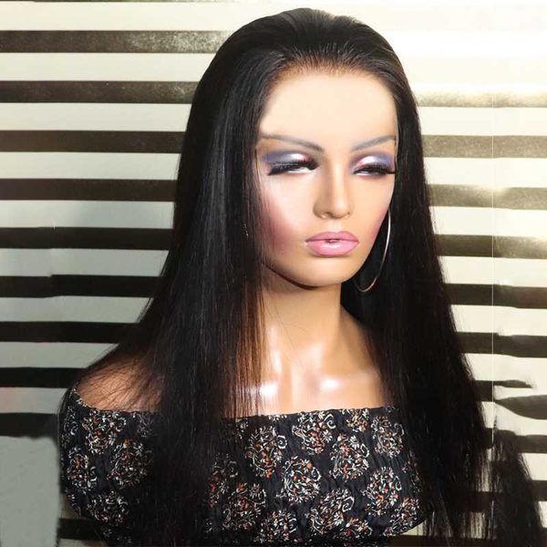 

130% straight hair wig lace front human hair wigs for women medium ratio 2x6 brazilian remy with baby pre-plucked, Black;brown