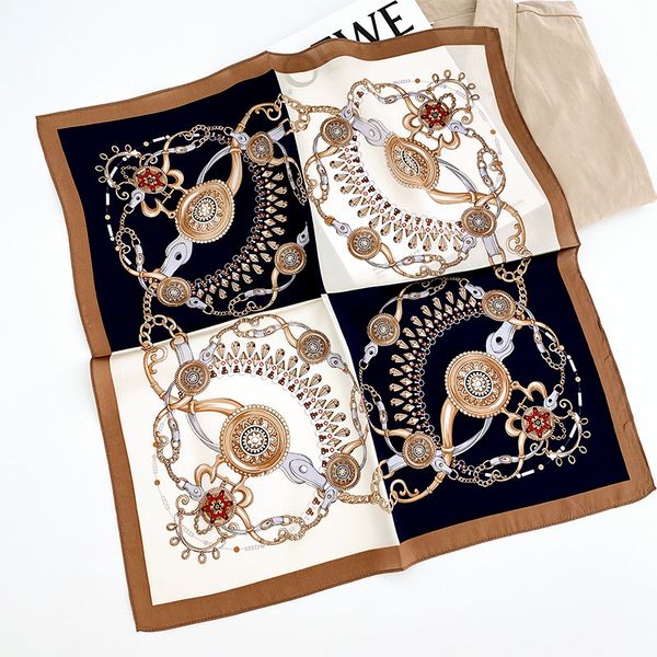 

scarves 100% pure silk scarf stripe women foulard square small headband 2021 fashion print neckerchief bandana hijab, Blue;gray