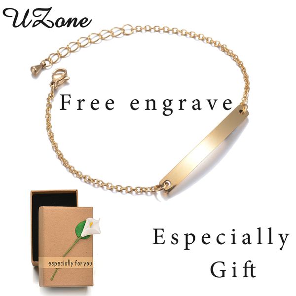 

bangle uzone creative custom name bracelets stainless steel engrave blank special gift for women, Black