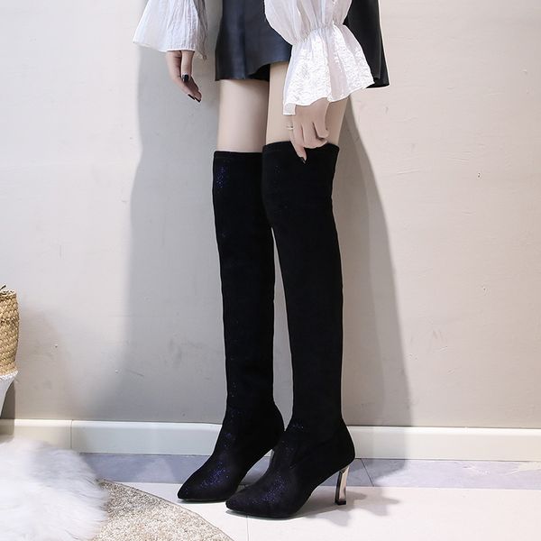 

pointy boot women boots high heels shoes woman winter shoes luxury designer boots-women booties ladies platform, Black