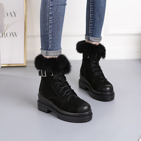 

swonco ankle boots genuine leather snow boots shoes women 2020 warm winter new plush fur fur warm shoes sneakers female, Black