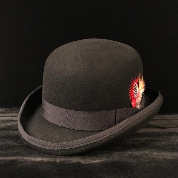 

tradition 100% wool women's men's black felt bowler hat gentleman crushable dress tuxedo costume steampunk 4size s m x xxl, Blue;gray