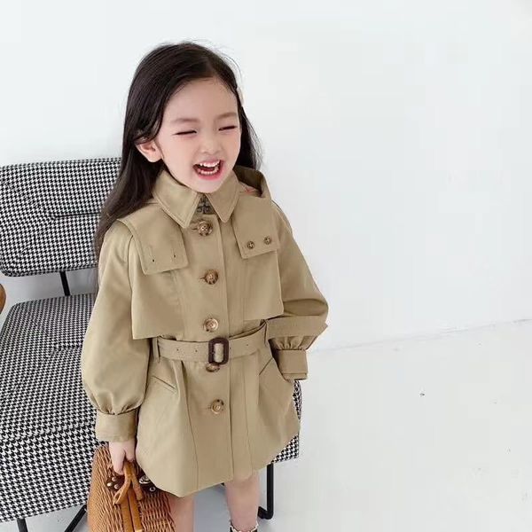 

new girl kids khaki coat with belt trench for children overcoat clothing kids brand clothes long coat for girl princess, Blue;gray