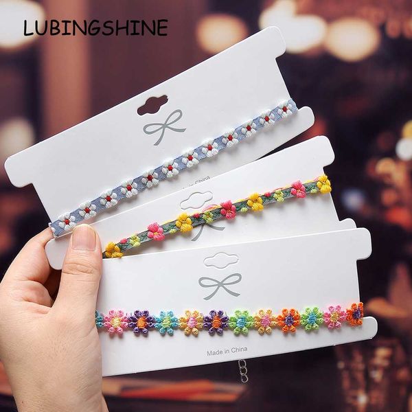 

korea boho flower charms chain necklace choker for women girl harajuku collars cute daisy fabric lace jewelry girlfriend gift, Golden;silver